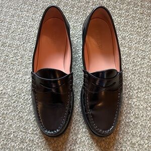 J. Crew Winona penny loafers in black spazzolato leather size 8.5